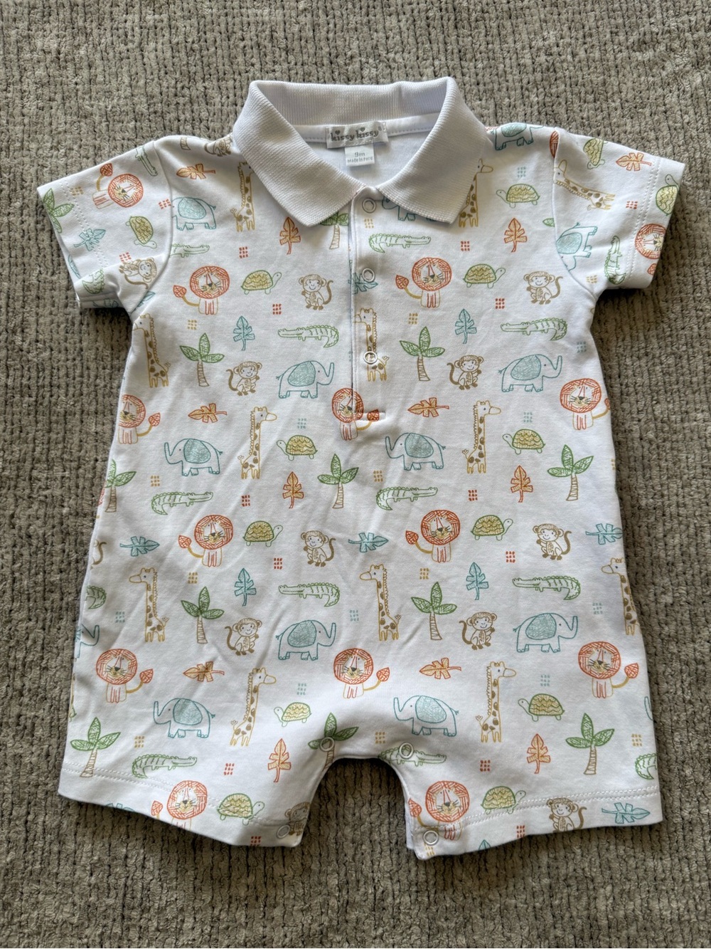 Kissy Kissy Safari Animal Print Pima Cotton Baby Romper 9M Short Sleeve